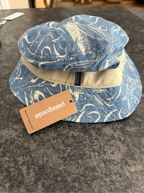 Patagonia Big Sur Blue and Cream Fish-Print Bucket Hat